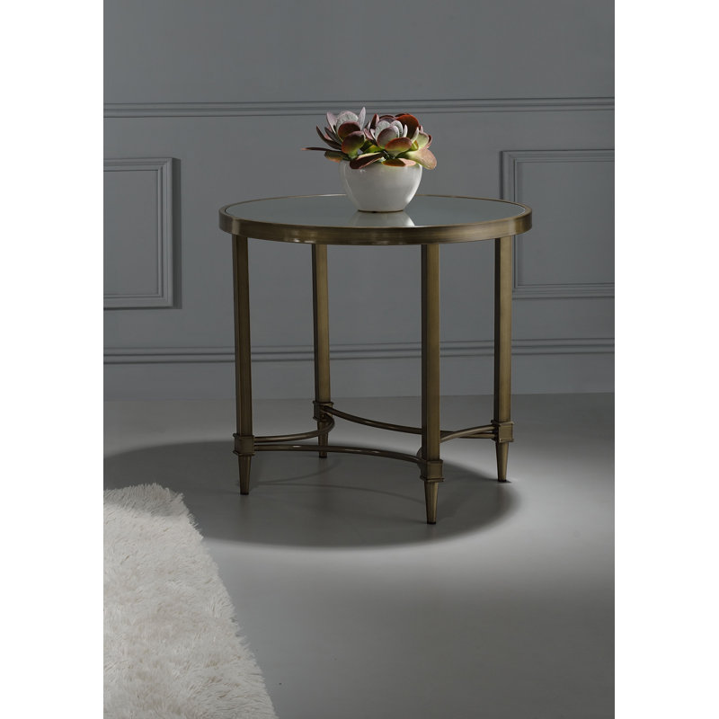 End Table, Mirrored & Antique Brass Finish
