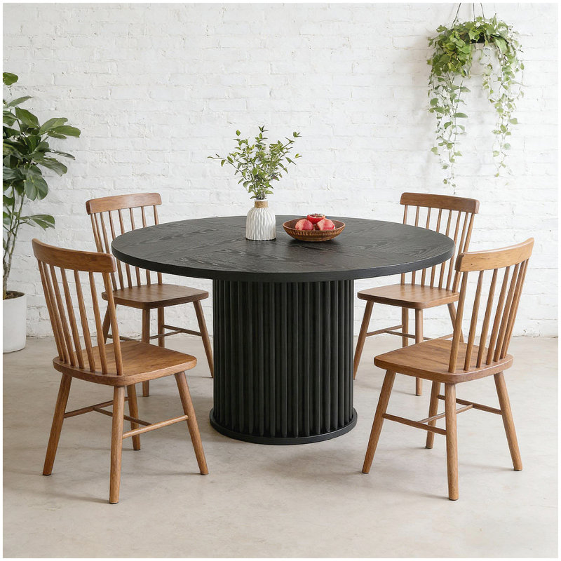Rustic Table,Wood Kitchen Table,Round Dining Table,Conference table, Black