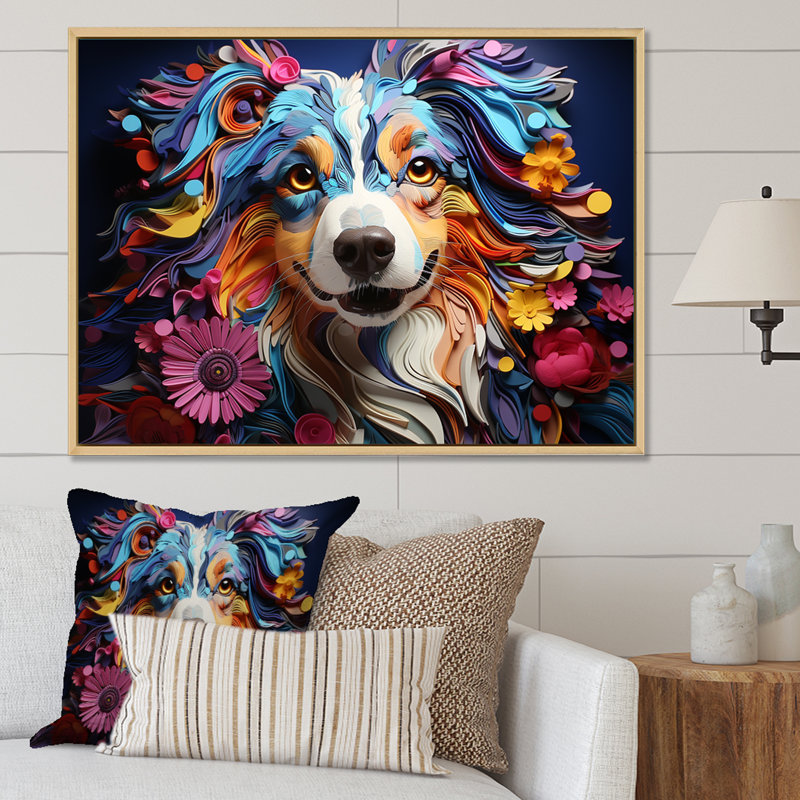 Chien berger australien Allure II, L 40 po x H 30 po x P 1,5 po, Cadre flottant blanc