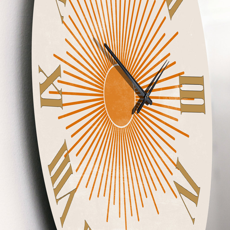 Orange Sun Print II - horloge murale moderne, Moyenne