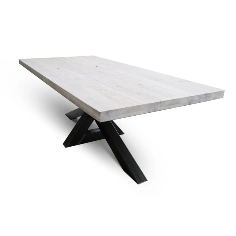 Anamaria Rectangular Wood Top Dining Table with Steel Base, 75cm H x 240cm L x 100cm W, Grey Wood, Black
