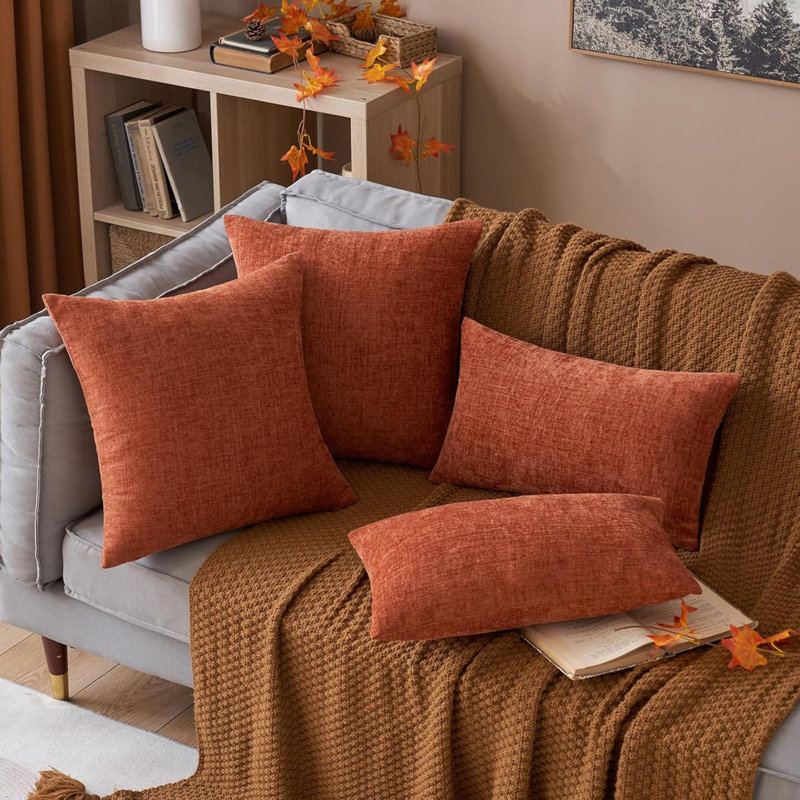 Paquet de 2 housses de coussins décoratifs en chenille orange brûlé pour canapé-lit