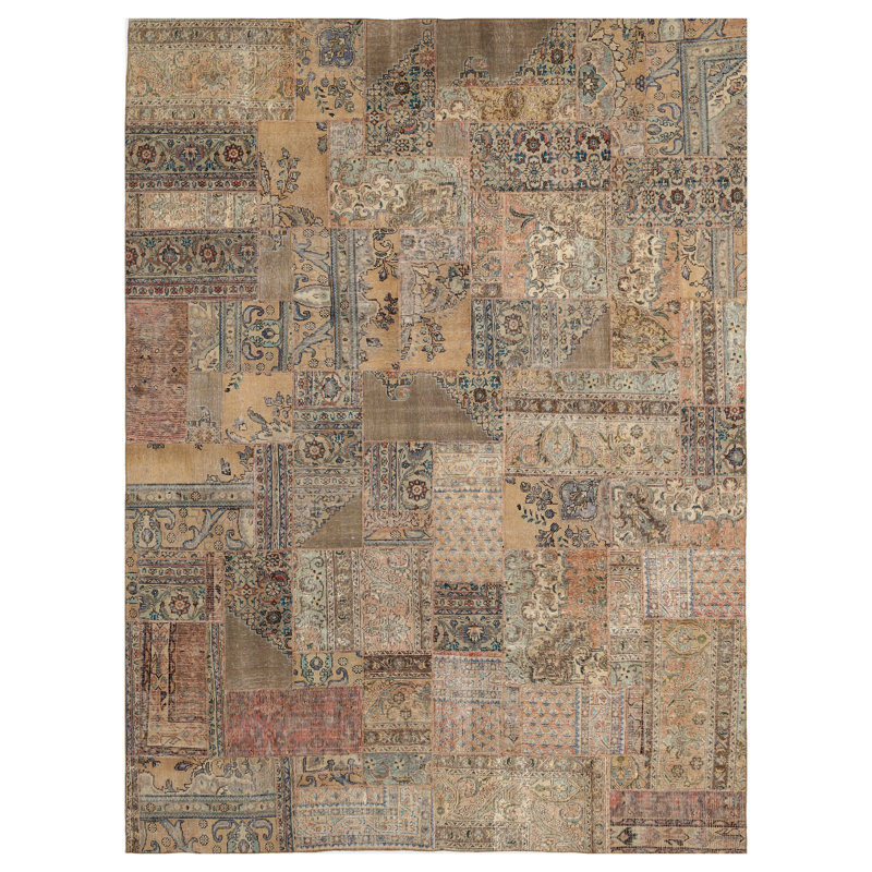 Patchwork noué à la main en laine de conception unique Tapis décoratif beige/brun
