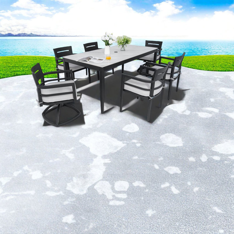 Ensemble de salle à manger de patio moderne en aluminium avec plateau en marbre, parfait pour la piscine