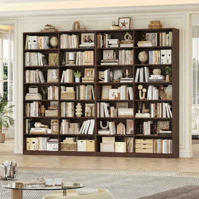 84" Tall Double Wide Bookshelf, 7-Tier Bookcase with 28 Storage Cubes, Large Capacity Shelving Unit for Books & Decor (Set of 2)