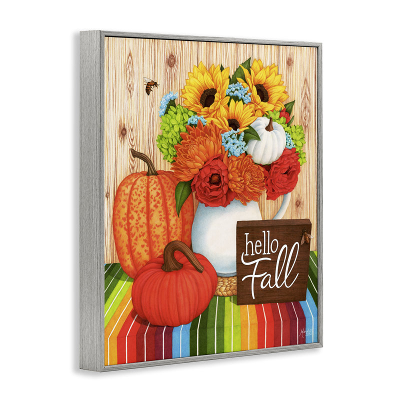 «Hello Fall Rainbow Pumpkins», estampe numérique par Mardell Schuster, Gris, H 20 po x l 16 po