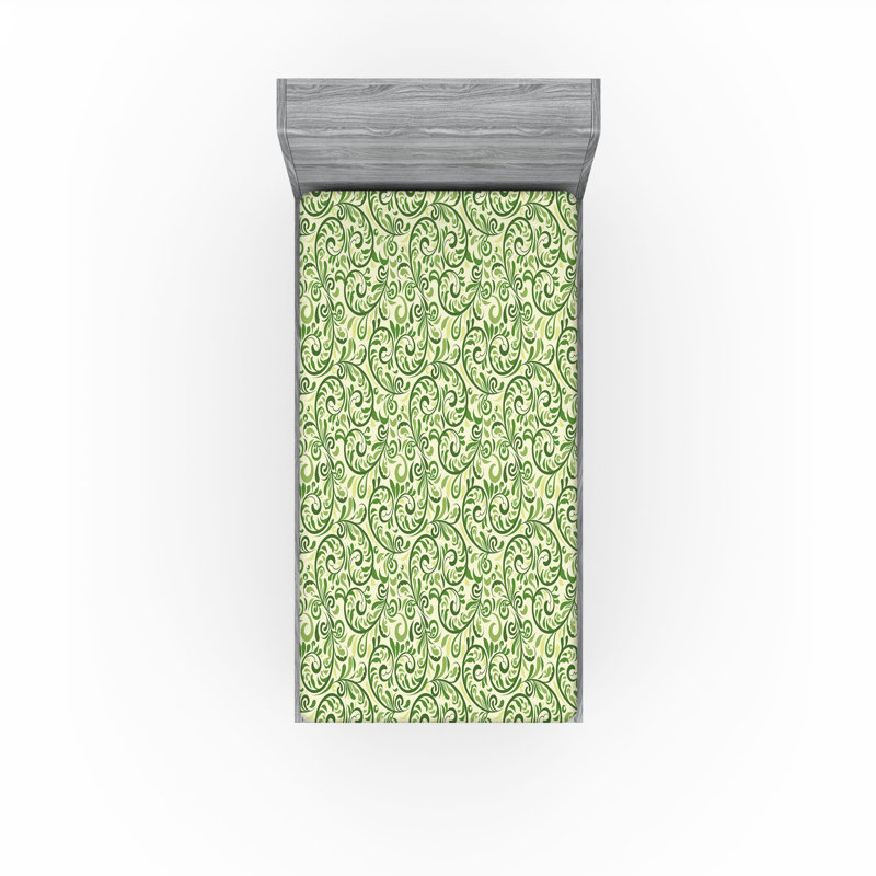 Drap-housse orange Ambesonne, Drap-housse de taille simple, Vert pâle, vert fougère / floral