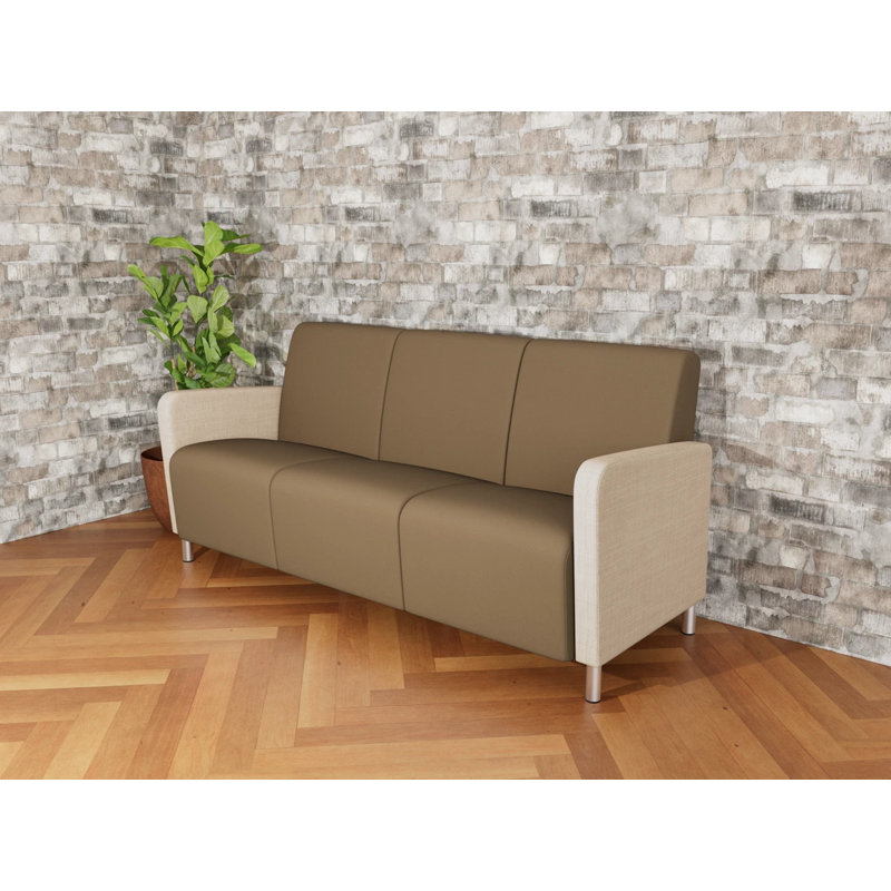 Fauteuil de réception 3 places Ravenna, Acier brossé, Chambray calcaire / Patriot Plus taupe