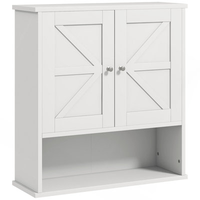 Kleankin Farmhouse Bathroom Wall Cabinet, Wall Mounted Medicine Cabinet With Open Shelf & Adjustable Shelf, Storage For Laundry Room, White