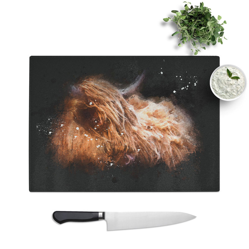 Tempered Glass Highland Cow in the Shadows Chopping Board, 20 cm x 28.5 cm