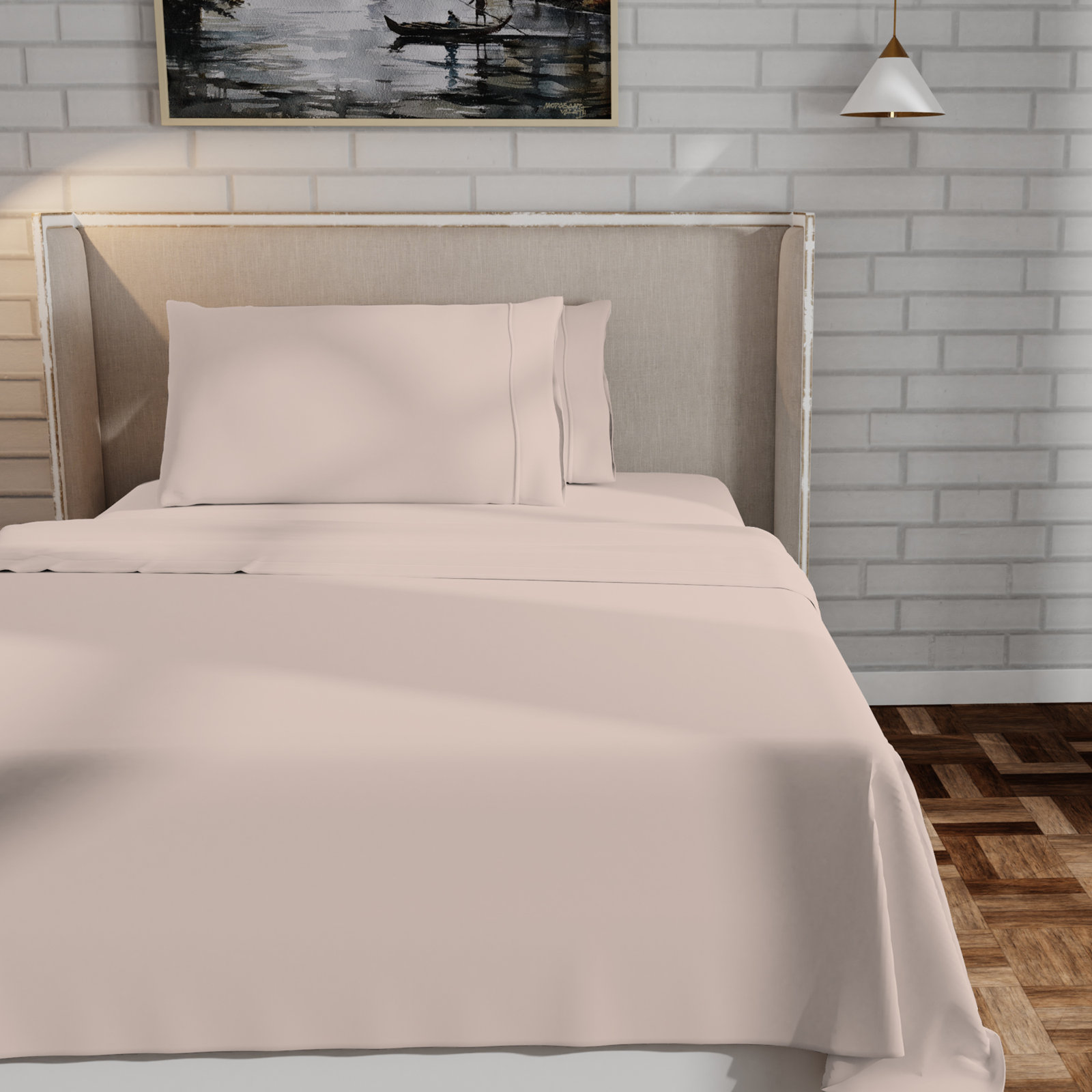 Kal 100% Cotton Sheet Set, Twin, Blush