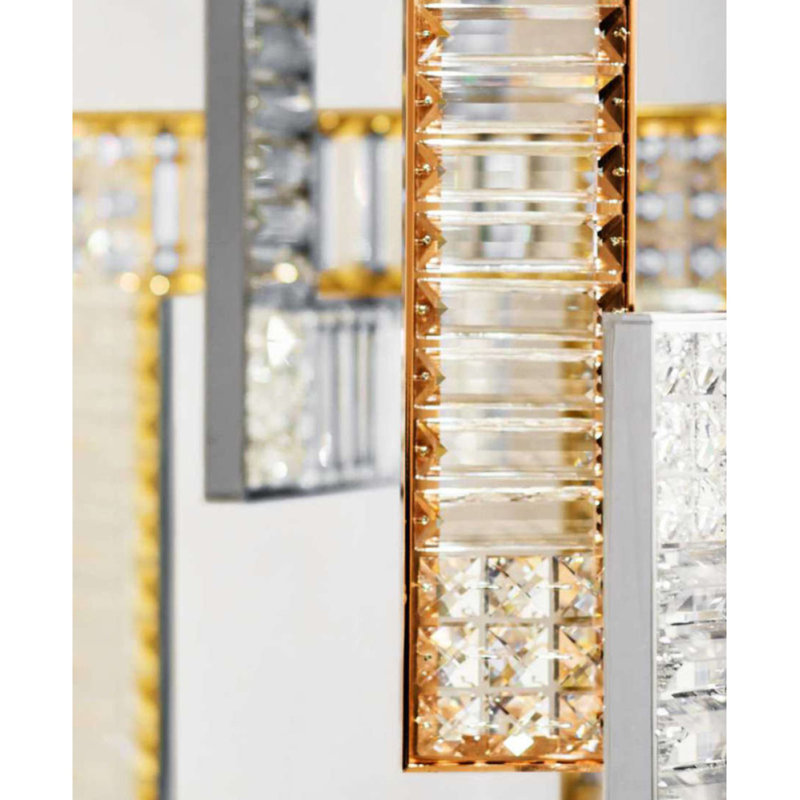 Lustre carré en chrome 36 lumières, Transparent, H 73 po x l 73 po x P 73 po, Nickel poli