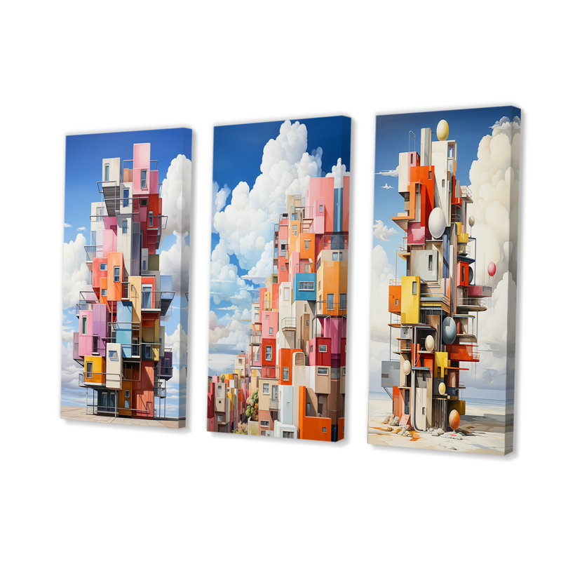 Tour cubique dans un style De Stijl, Toile tendue, H 28 po x l 36 po