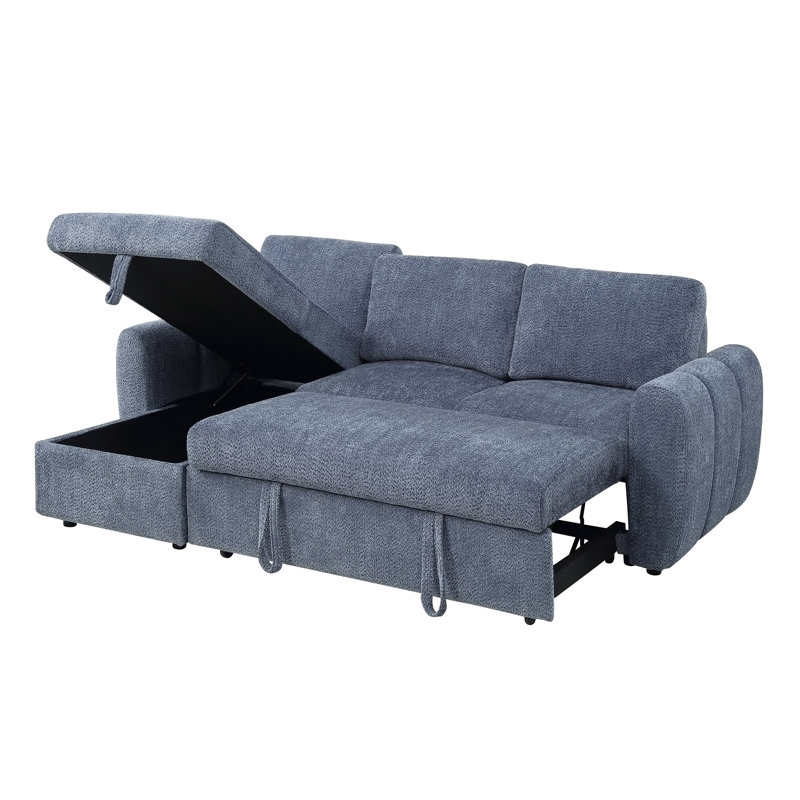 Canapé modulaire réversible avec couchette et rangement Nouriel, Bouclé bleu, H 30 po x l 63 po x P 93 po