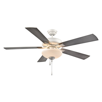 Galeson 52" 5-Blade LED Ceiling Fan - Matte White with Matte White and Grey Oak Reversible Blades and Etched Glass
