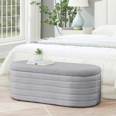 Banc de rangement moderne avec repose-pieds ovale rembourré avec barre de pression sécuritaire pour le vestibule du salon de la chambre à coucher