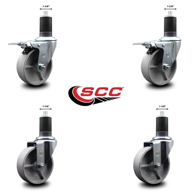 Ensemble de roulettes extensibles semi-pivotantes à 2 tiges, 4 po x 1-5 / 8 po