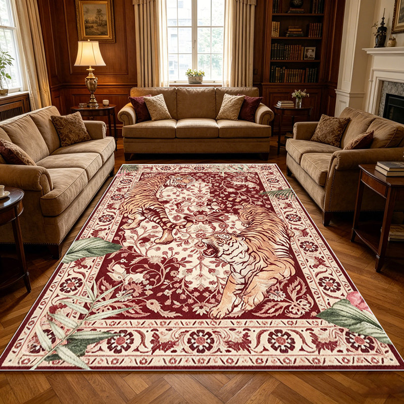 1PC Vintage Burgundy Floral Tiger Stripe Persian area rugs for Living Room, Soft, All seasons, Easy-maintain, Washable Indoor mat, Farmhouse suitable for dining room, bedroom, entryway, kitchen, home office, patio, Home Decor, Outdoor Decor.