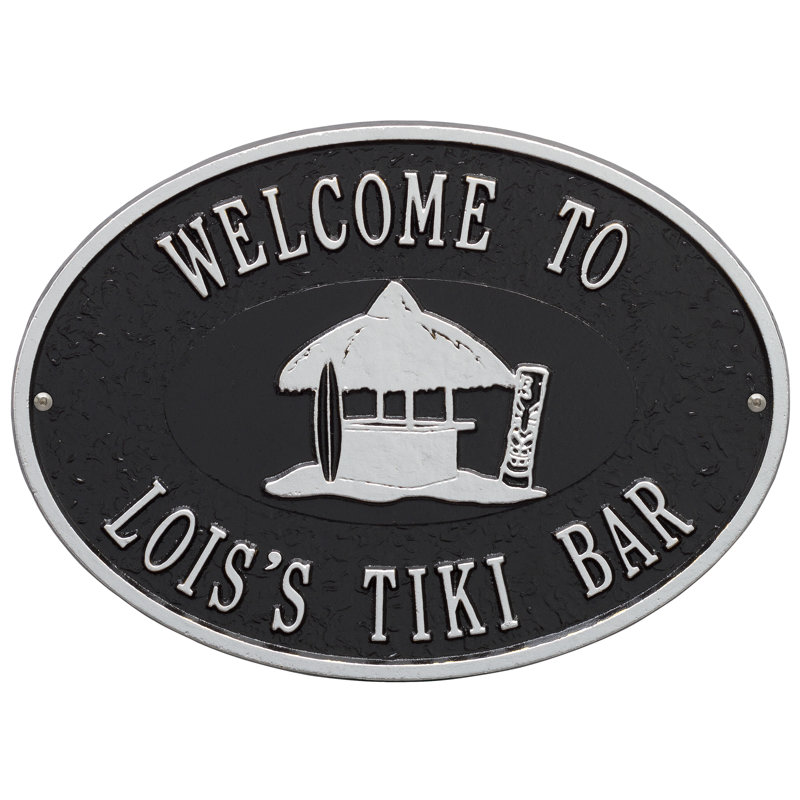 Plaque murale personnalisée Tiki Hut, Noir / argent, Oui