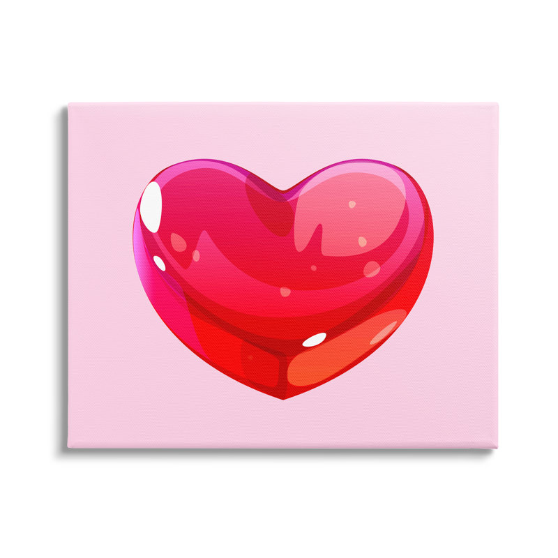 Cœur rouge gélifié sur toile, H 30 po x l 40 po x P 1,5 po