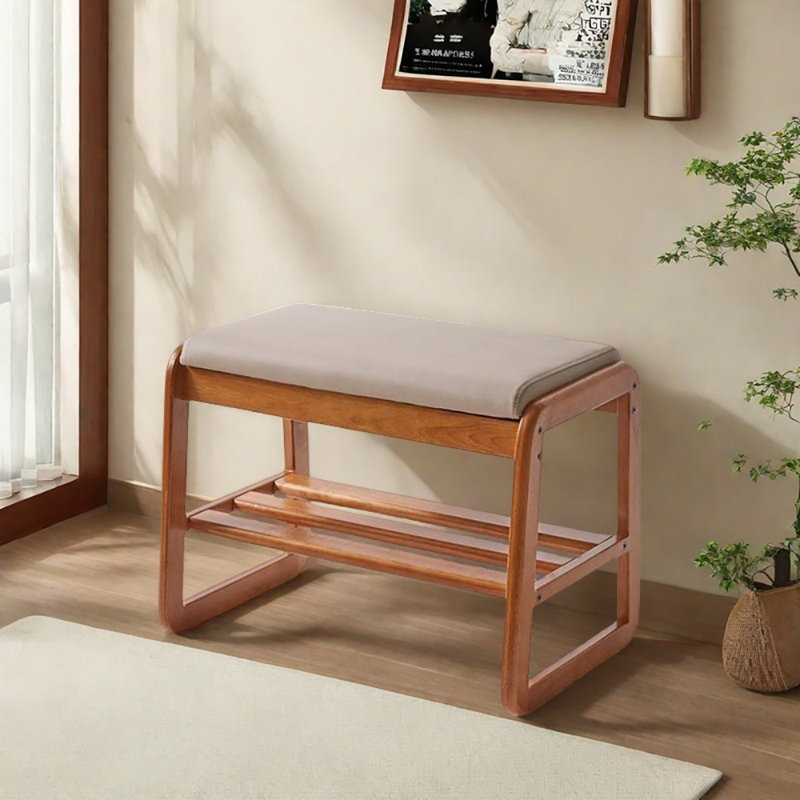 21.7in Shoe Storage Bench, Beige/Natural Wood