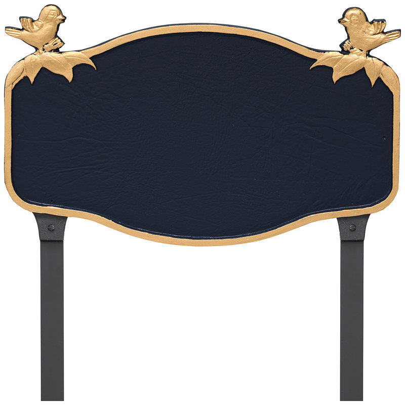 Plaque d'adresse mésange avec piquets de pelouse, Bleu marine / doré, Oui