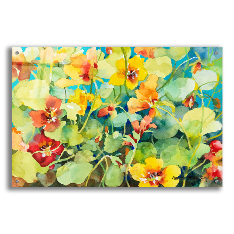 Art mural en verre «Nasturtium Nest» par Annelein Beukenkamp, H 24 po x l 36 po x P 0,2 po
