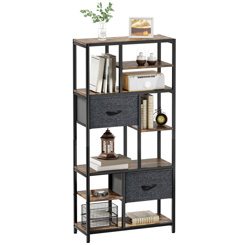 151 H X 72 W Corner Shelf Unit Wooden Bookcase for Living Room, Brown/Black