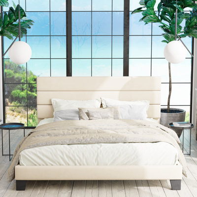 Elison Platform Bed with Fabric Upholstered Headboard and Wooden Slats