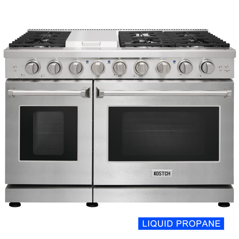 KOSTCH 48 inch Liquid Propane Gas Range with 6 Burners & 1 Cooktop, 4.6 & 2.2 cu. ft. Double Oven, Stainless Steel