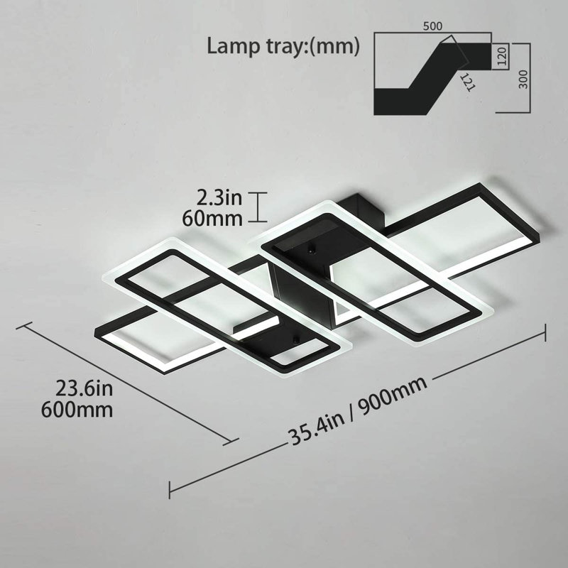 Cheyrl 4 -Light 35.4" Rectangle LED Flush Mount, Black