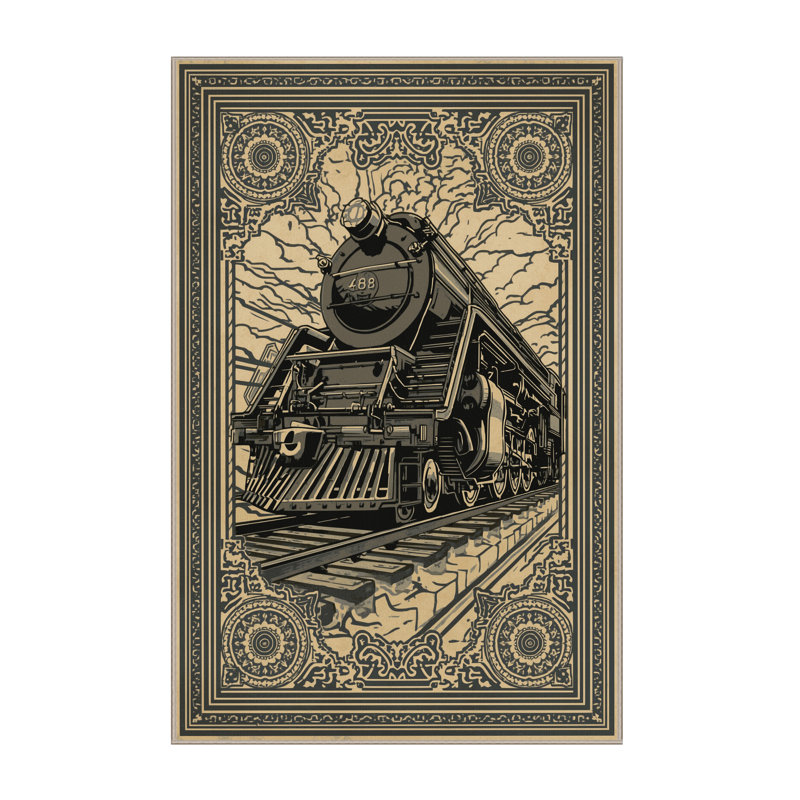 Machine Washable Vehicles And Transportation Armored Train Vintage Oriental Rug in Brown – Beige Binding, 7x9