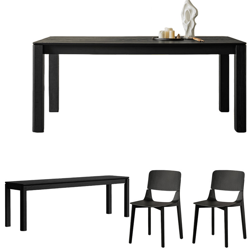 Modern Minimalist Ash Wood     Slab Dining Set, 29.5"H x 70.9"L x 33.5"W
