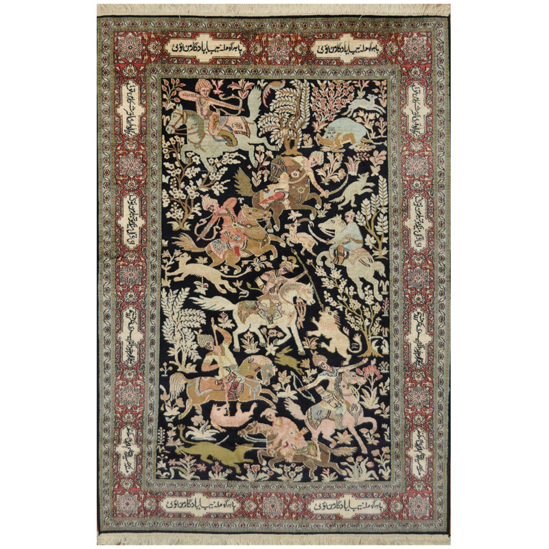 Tapis en soie noué à la main Indo Kashmiri