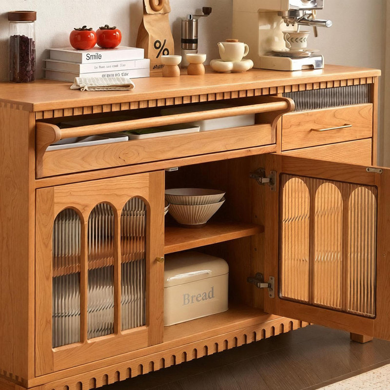 Buffet de rangement en cerisier multifonctionnel, 35.43" H x 62.99" W x 17.71" D