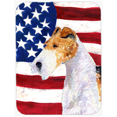 Planche à découper en verre « American Flag » aux États-Unis avec renard terrier