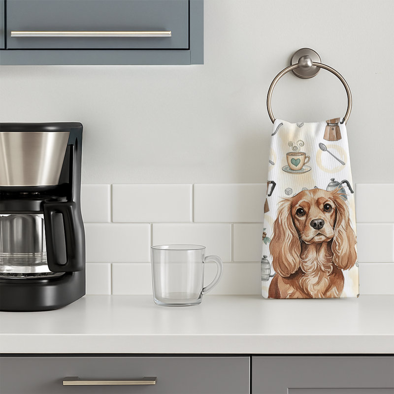 Ruby Cavalier Spaniel Coffee Bar Kitchen Towel, Ruby Cavalier Spaniel