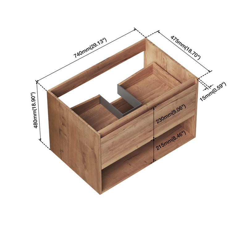 Armoire de salle de bain murale de 18,18 po de largeur avec finition en chêne simulée, fabrication en contreplaqué, articles de rangement, convenant à d'autres pièces, installation simple, hauteur élégante de 18,65 po avec contreplaqué