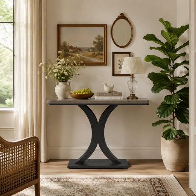 40" Console Table, Narrow Entryway Foyer Table with Geometric Base