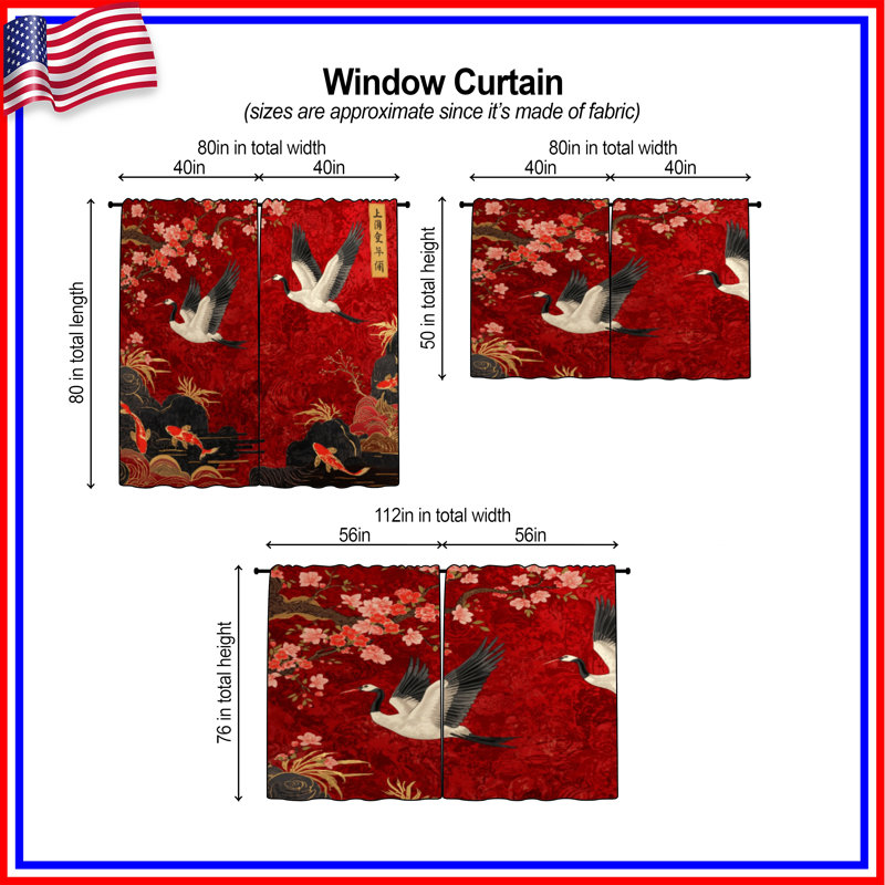 Rideaux de fenêtre Cranes Cherry Blossoms, 112in x 78in - 2 panels, Obscurcissement de chambre