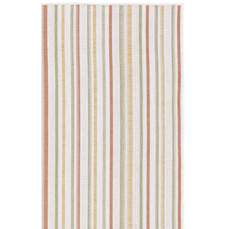 Aramantha Striped Power Loomed Indoor/Outdoor Area Rug in Beige/Rust Yellow/Green, Rectangle 8' x 10'