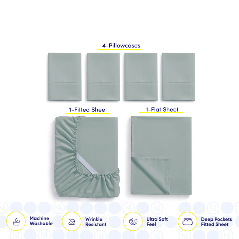 Ensemble de draps luxueux en microfibre douce avec taies d'oreiller en prime, Ardoise