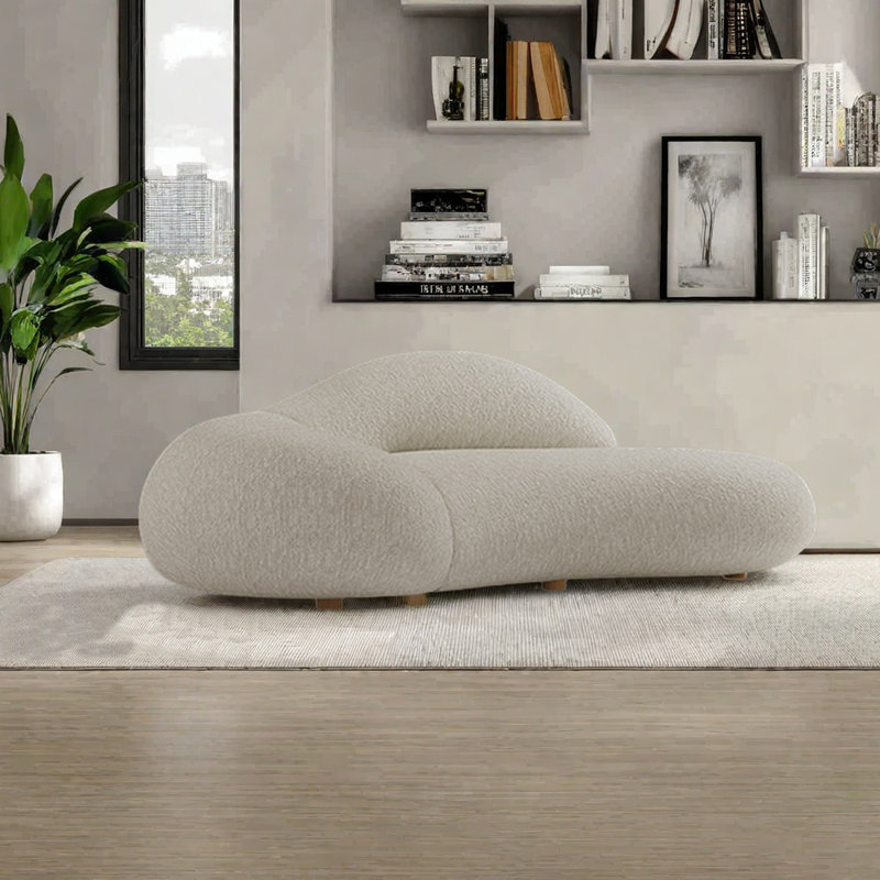 Élégante méridienne en éponge de chenille en bois massif, Orienté à gauche (vu de face), Beige