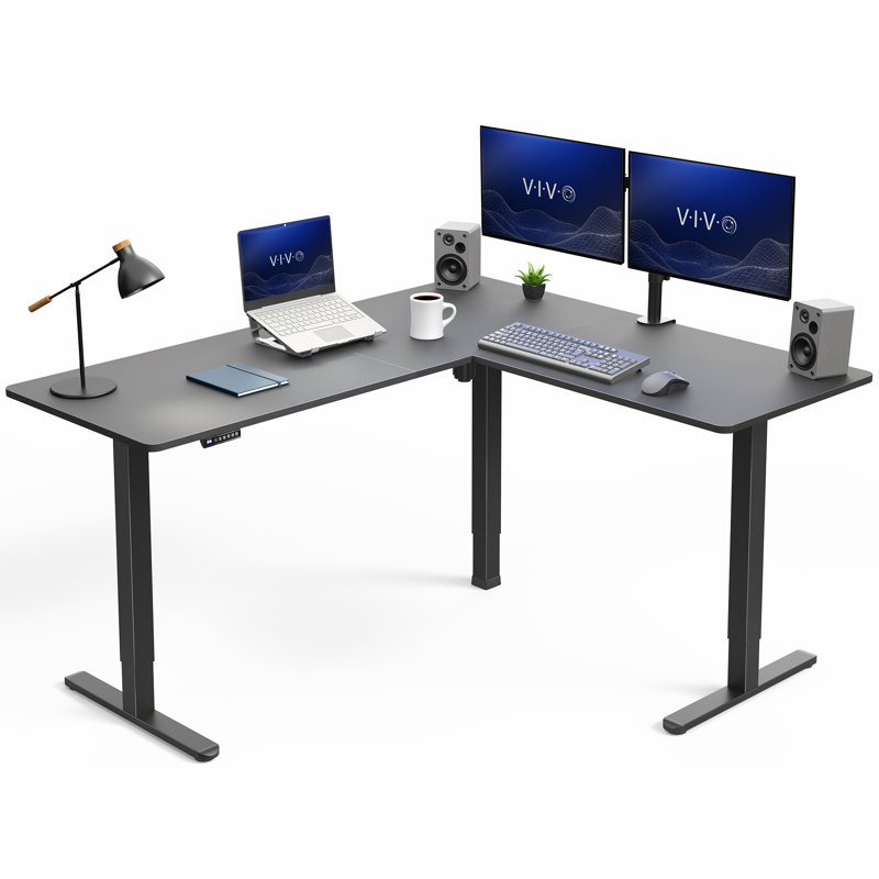 Bureau debout d'angle électrique VIVO, Noir / Noir, 55 po x 63 po