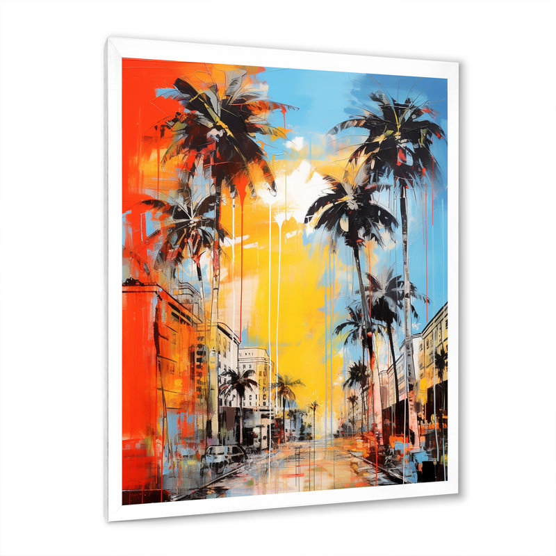 «Ballas Popart Palm Trees IV», reproduction d'art sur toile, H 44 po x l 34 po x P 1,5 po, Cadre photo blanc