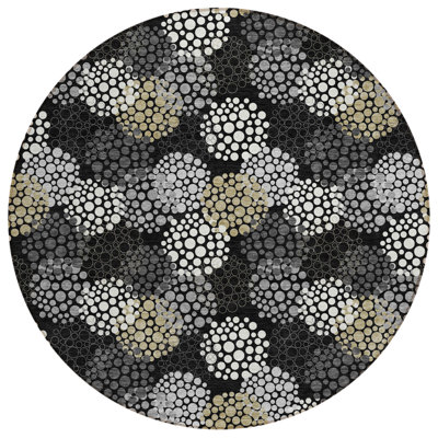Tapis intérieur lavable à pois rond noir et ivoire 8 pi