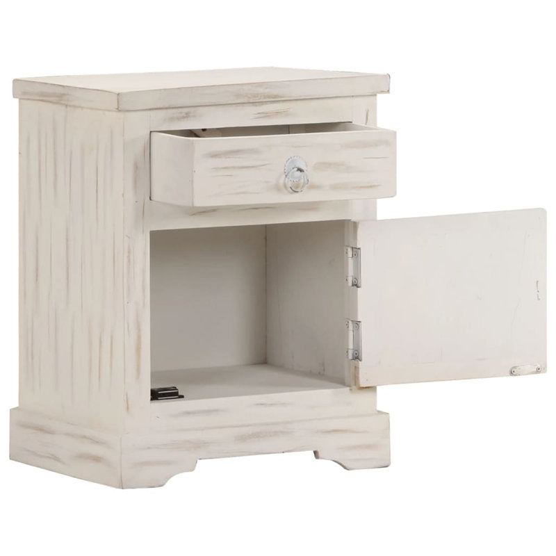 Bedside Cabinet White 15.7" x 11.8" x 19.7" Solid Mango Wood