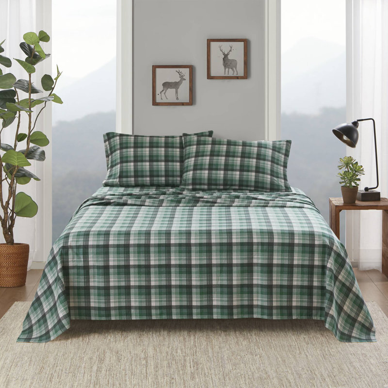 Ensemble de draps à carreaux doux et durable pour un sommeil confortable, Couvre-lit très grand californien + 2 taies d'ore