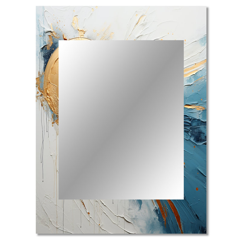Peinture cosmique dorée et bleue - miroir de peinture abstraite, miroir mural décoratif moderne, impression d'art en métal