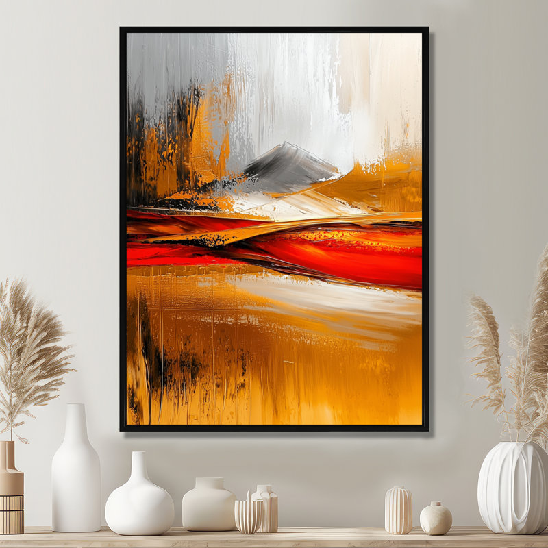 «Nycolas Day and Night Golden Mountain Landscape I - Mountains», art mural, Noir, Reproduction avec cadre flottant